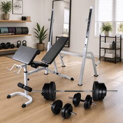 Adjustable Workout Bench with Barbell Set
