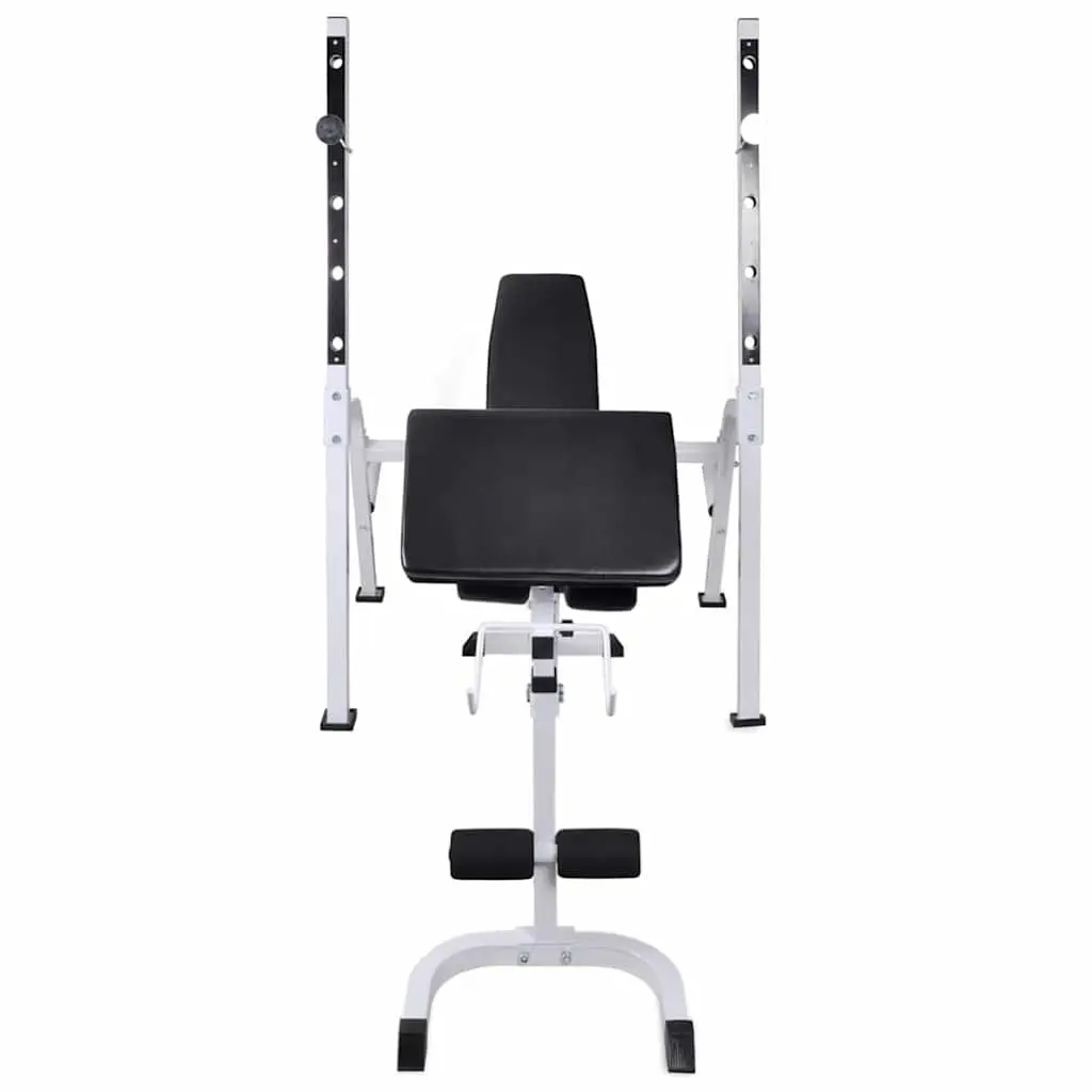 Adjustable Workout Bench Black Strength Training Equipment with Barbell and Dumbbell Weight Set