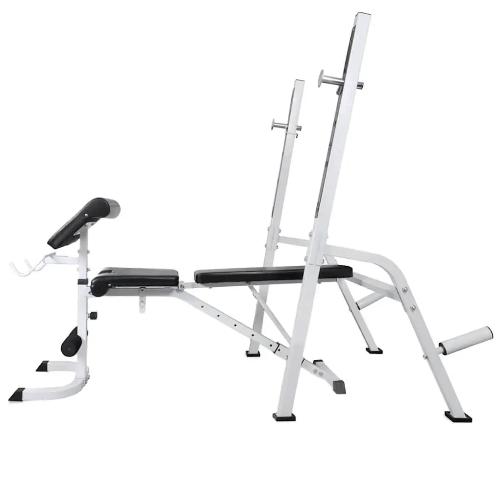Adjustable Workout Bench Black Strength Training Equipment with Barbell and Dumbbell Weight Set