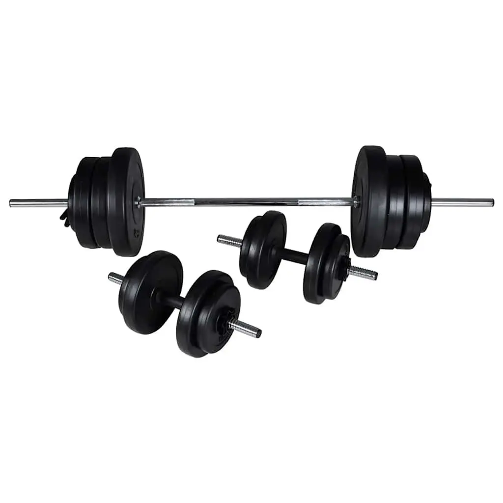 Adjustable Workout Bench Black Strength Training Equipment with Barbell and Dumbbell Weight Set