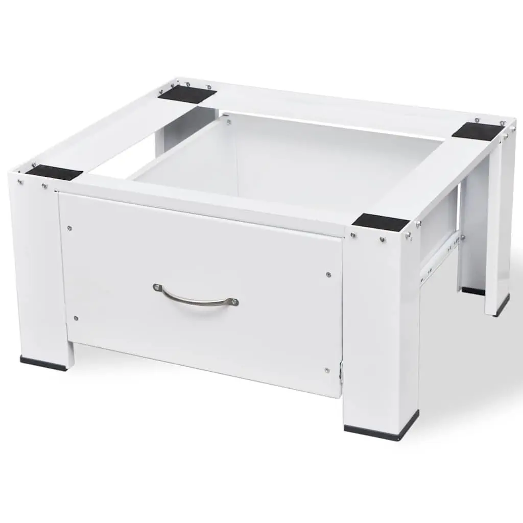 Washing Machine Pedestal Riser White Steel Ergonomic Access with Storage Drawer
