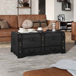 Storage Chest Wooden Treasure Box Black Vintage Retro Design Coffee Table