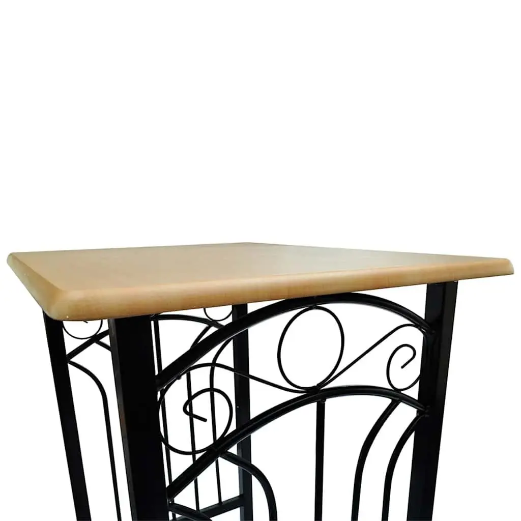 Bar Table and Stool Set 3 Pieces Kitchen Dining Furniture Brown Wood Steel