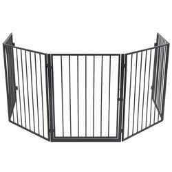 Compact Black Steel Fireplace Safety Fence for Pets
