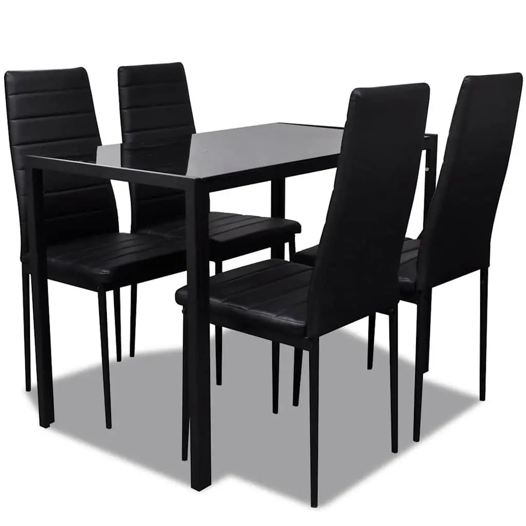 Dining Set 5 Pieces Black Modern Kitchen Table 4 Chairs Artificial Leather
