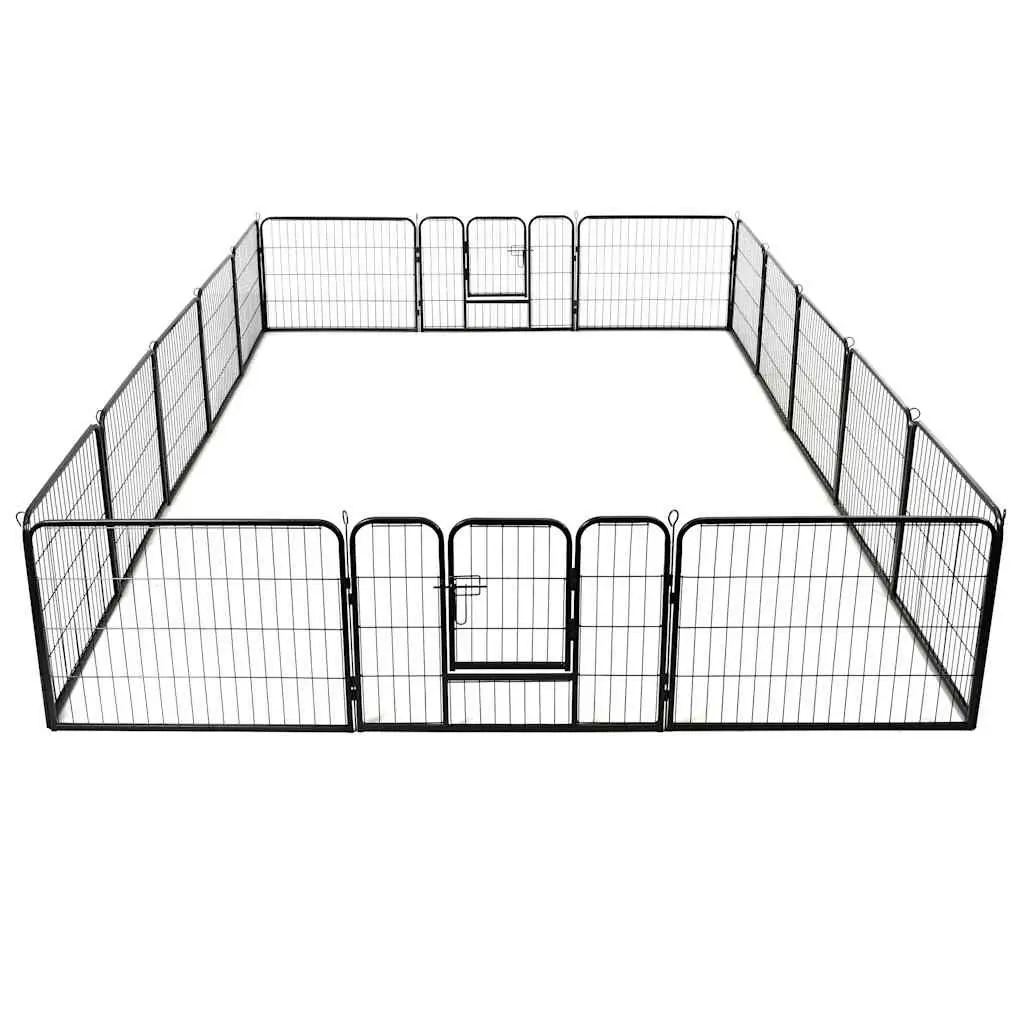 Dog Playpen Black 16 Panels Steel Outdoor Indoor Exercise Enclosure