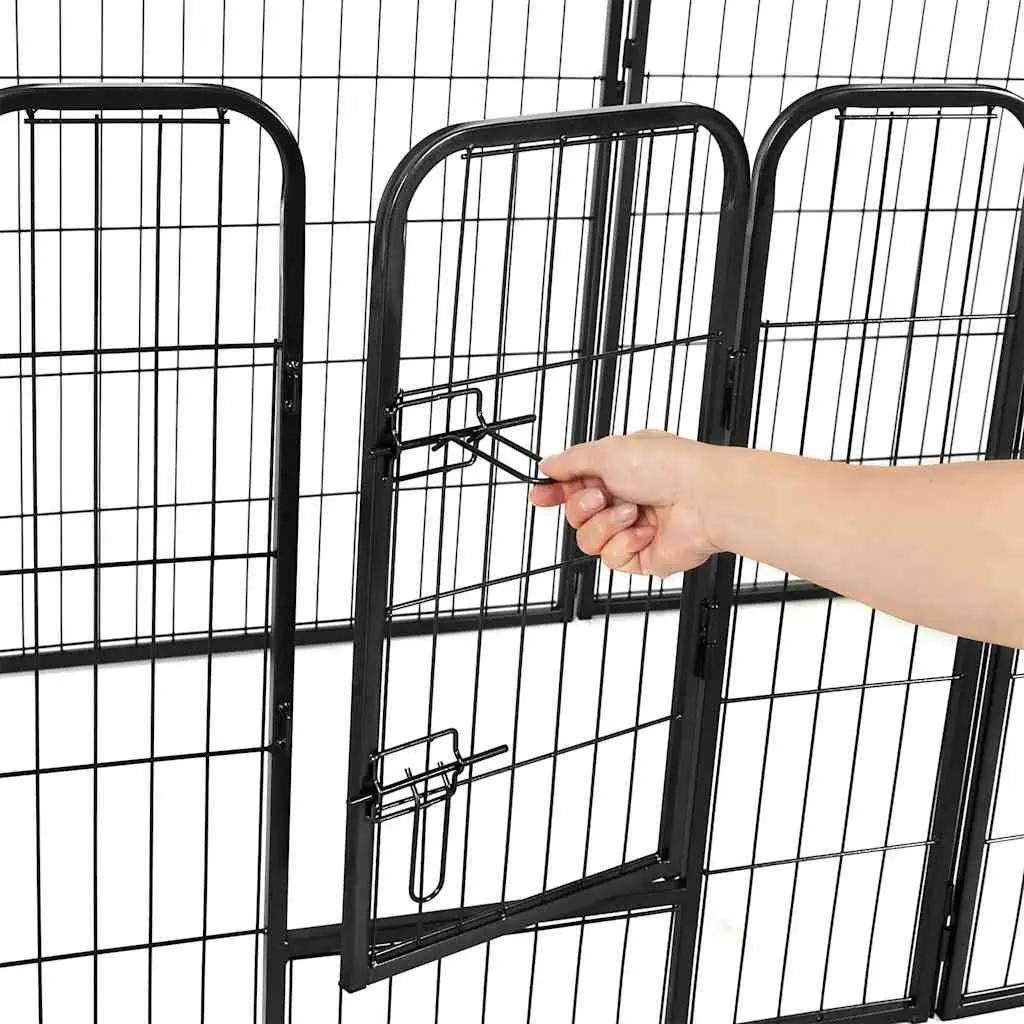Dog Playpen Black 16 Panels Steel Outdoor Indoor Exercise Enclosure