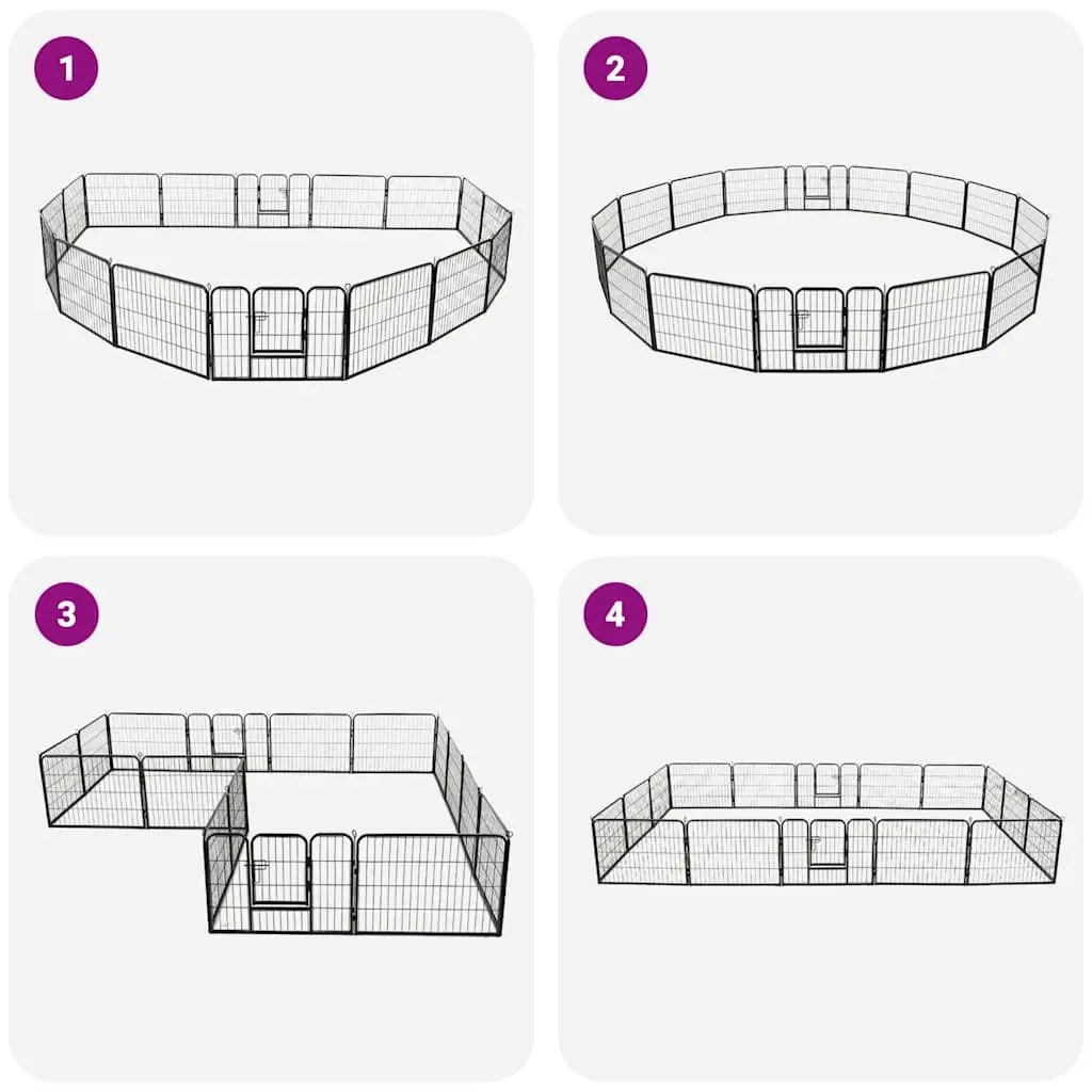 Dog Playpen Black 16 Panels Steel Outdoor Indoor Exercise Enclosure