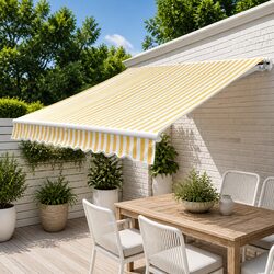 Compact and Sturdy 300cm Folding Awning - Yellow White