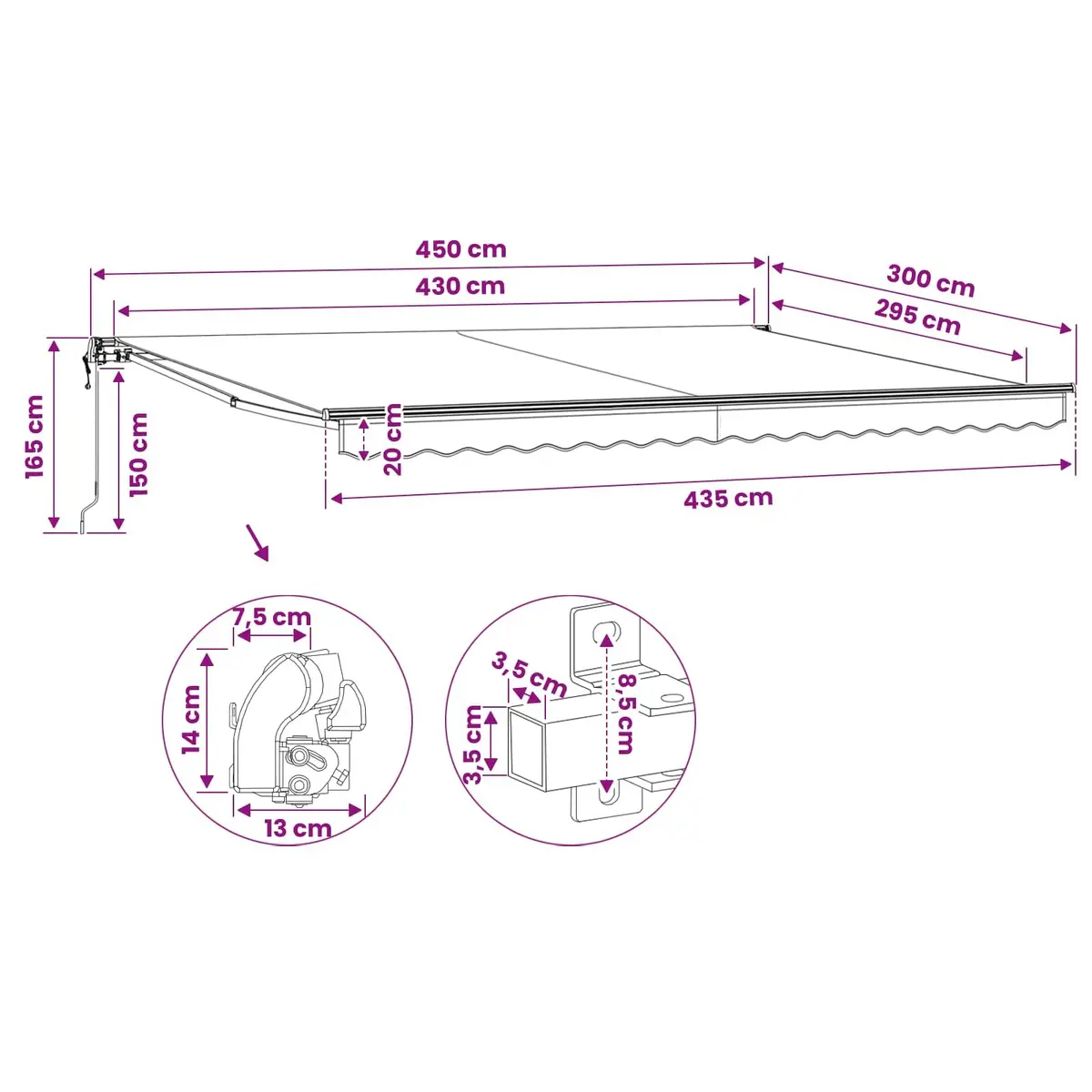 Manual Folding Awning Anthracite 450cm Water-Repellent UV-Resistant Outdoor Shade