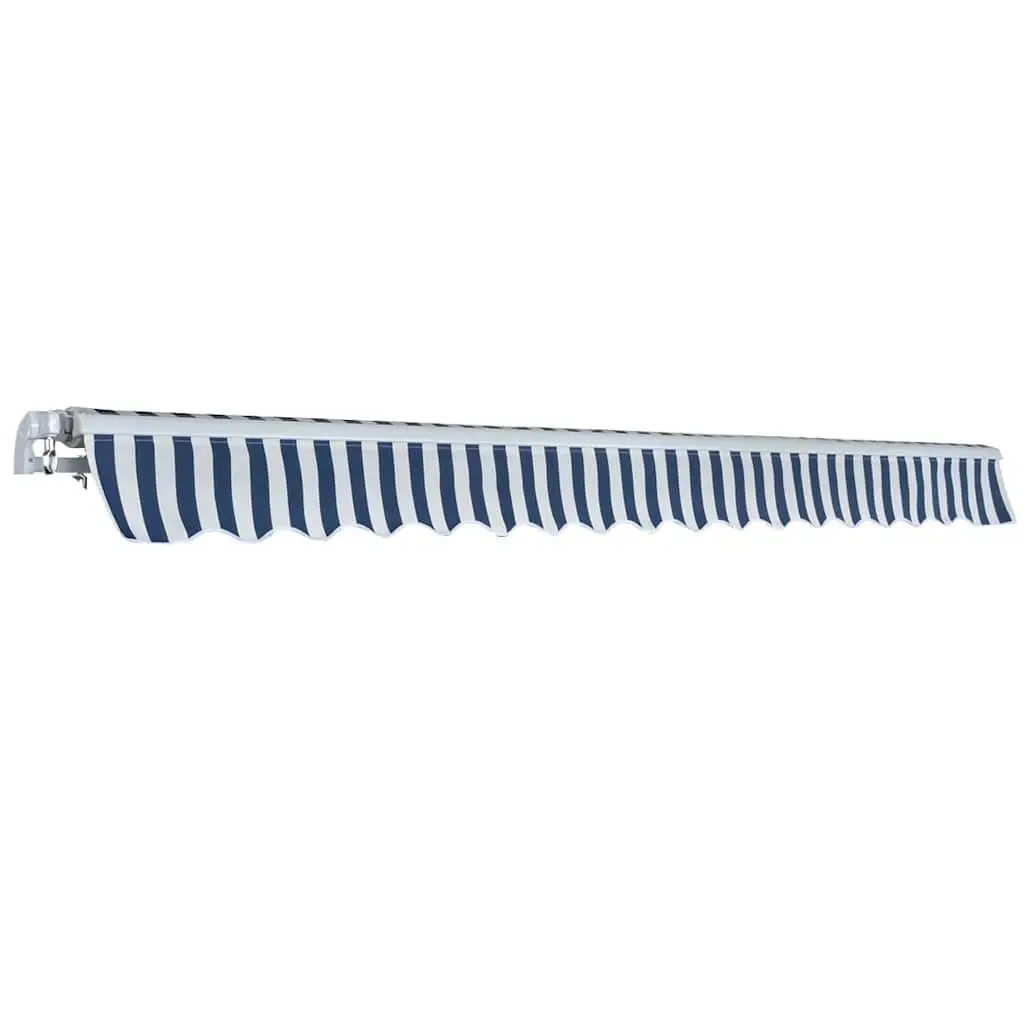 Folding Awning Blue White 400cm Manual Crank Adjustable Durable Aluminium Frame