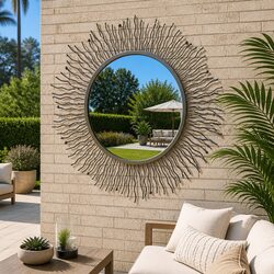 80cm Black Sunburst Outdoor Wall Mirror