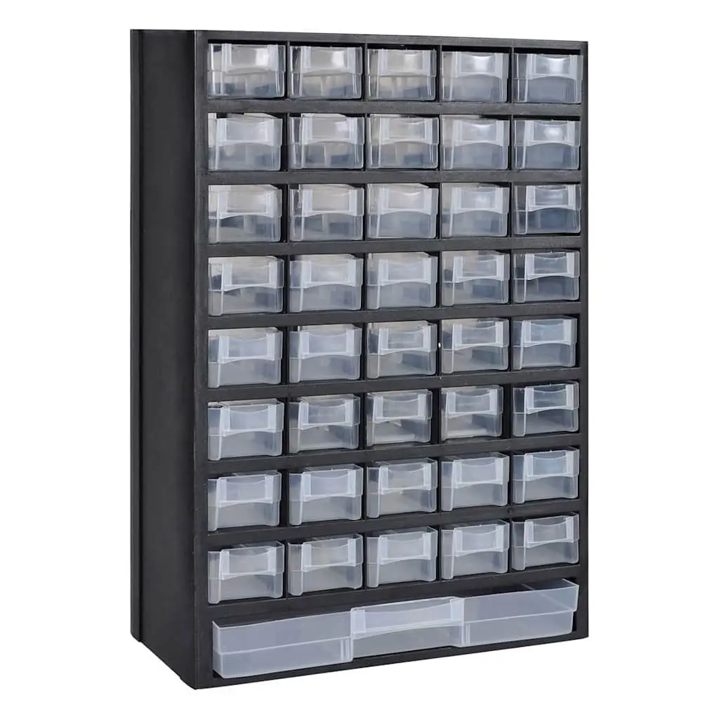 41-Drawer Plastic Tool Storage Cabinet Black 2 Pieces