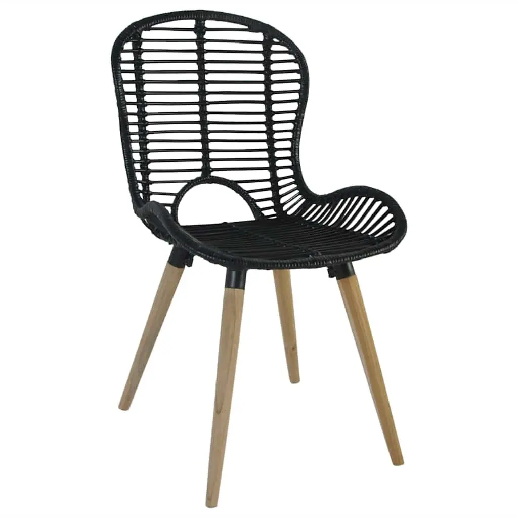 Dining Chairs Black Set of 6 Natural Rattan Wooden Legs Vintage Style Easy to Clean