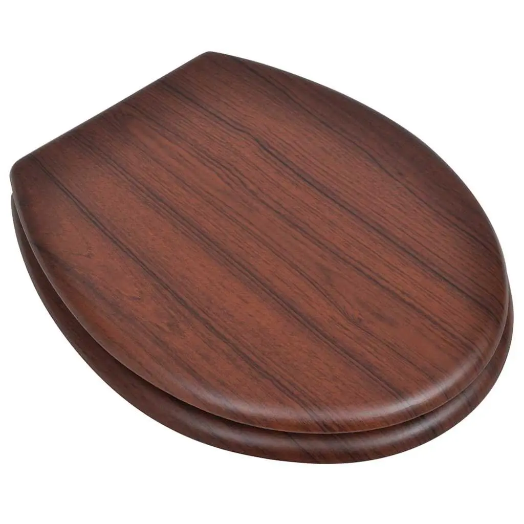 Toilet Seats with Lids Brown MDF 2 Pack Durable Construction Adjustable Hinges