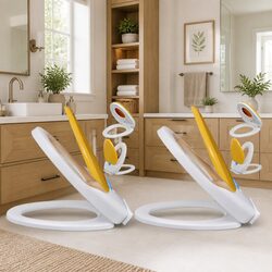 Toilet Seats Soft Close Lids 2 Pack White Yellow Family Kids Adults Bathroom