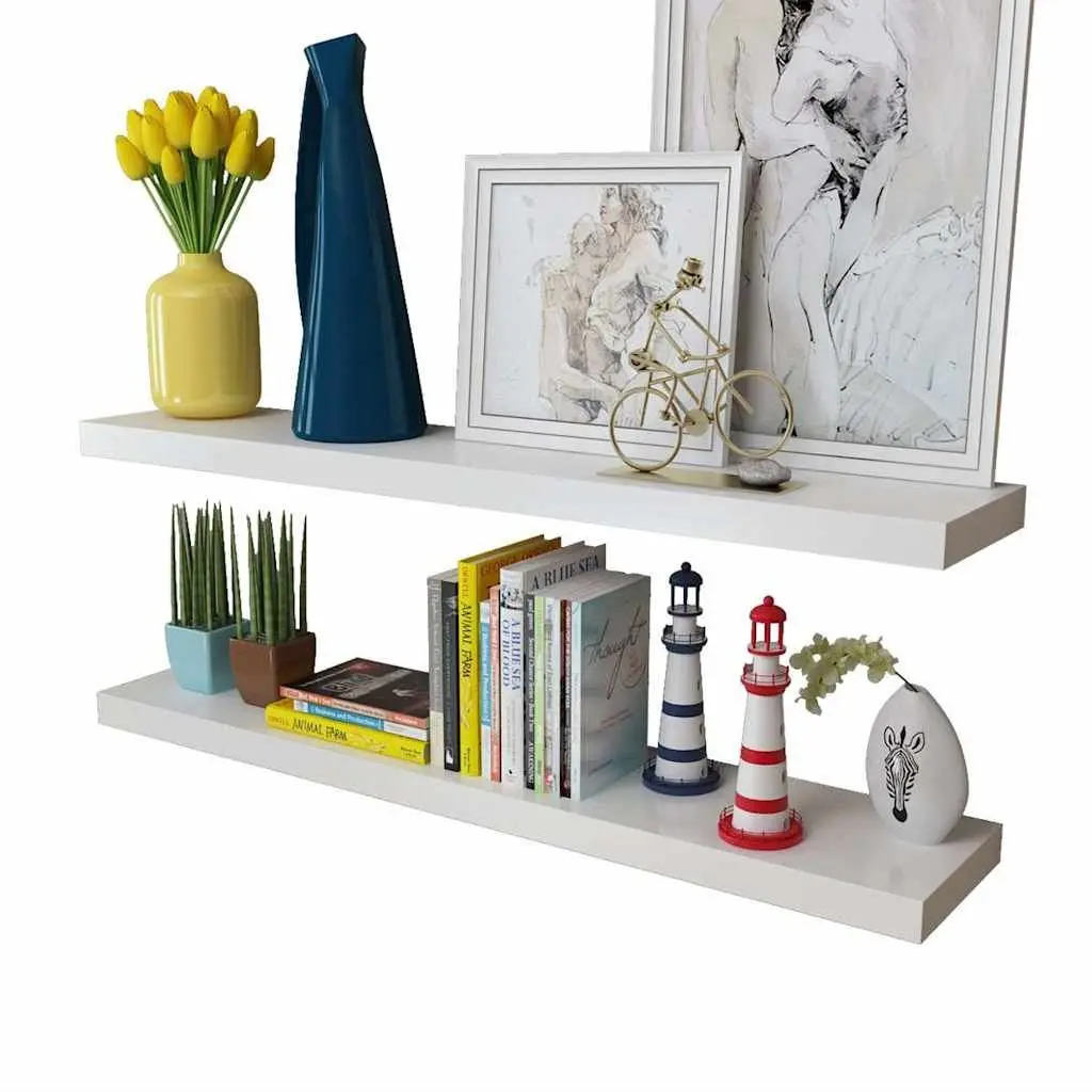 Wall Shelves Set White 100cm Floating Display Easy Installation