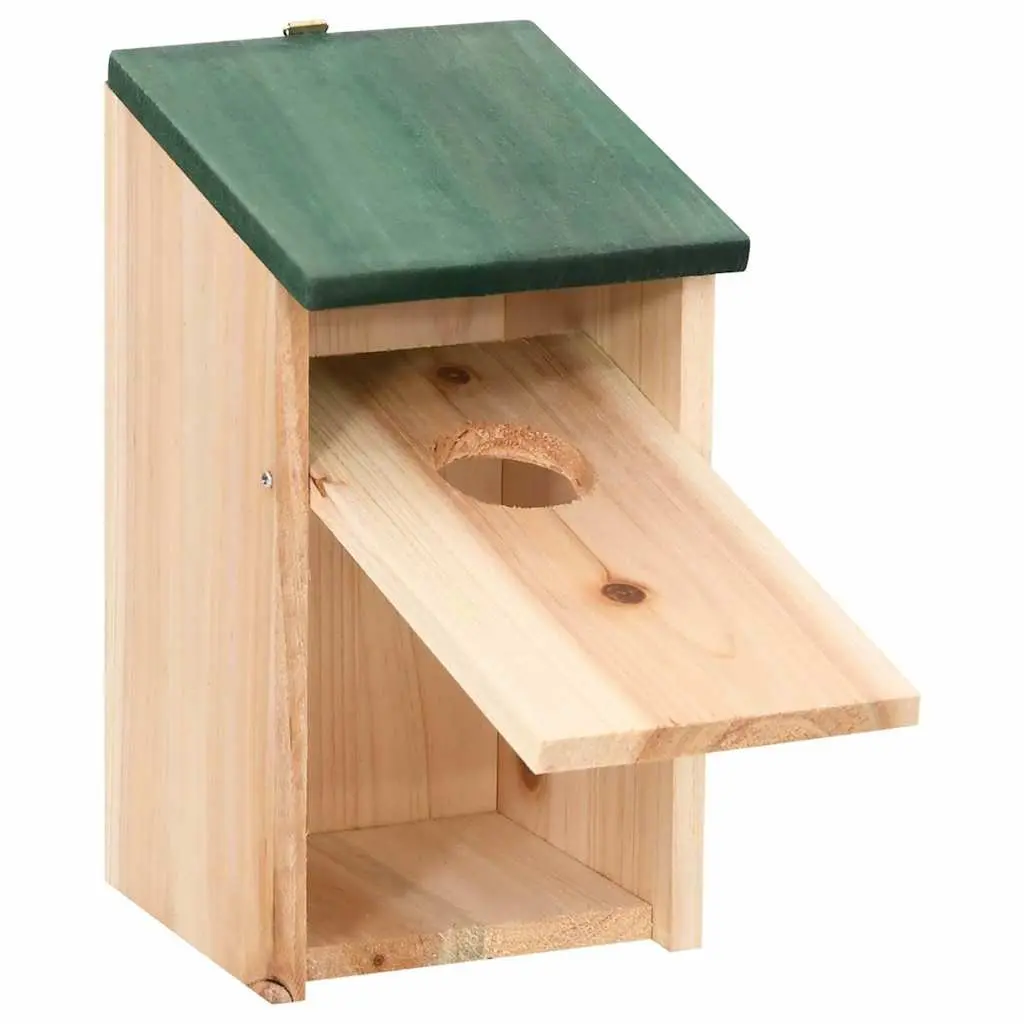Wooden Birdhouse Set Green Roof Beige 8 Piece Garden Decor Bird Nest Shelter Outdoor Hanging Houses