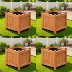 Raised Garden Beds 4 Piece Set 30cm Outdoor Wooden Planters for Plants Flowers