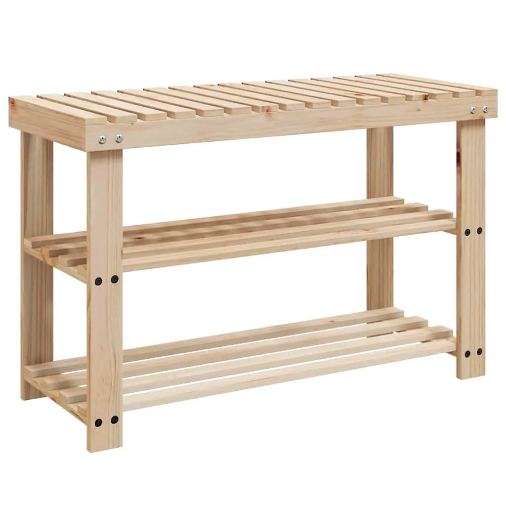 Shoe Rack Brown Solid Wood 2-in-1 Entryway Stand with Bench Seat Storage Organizer