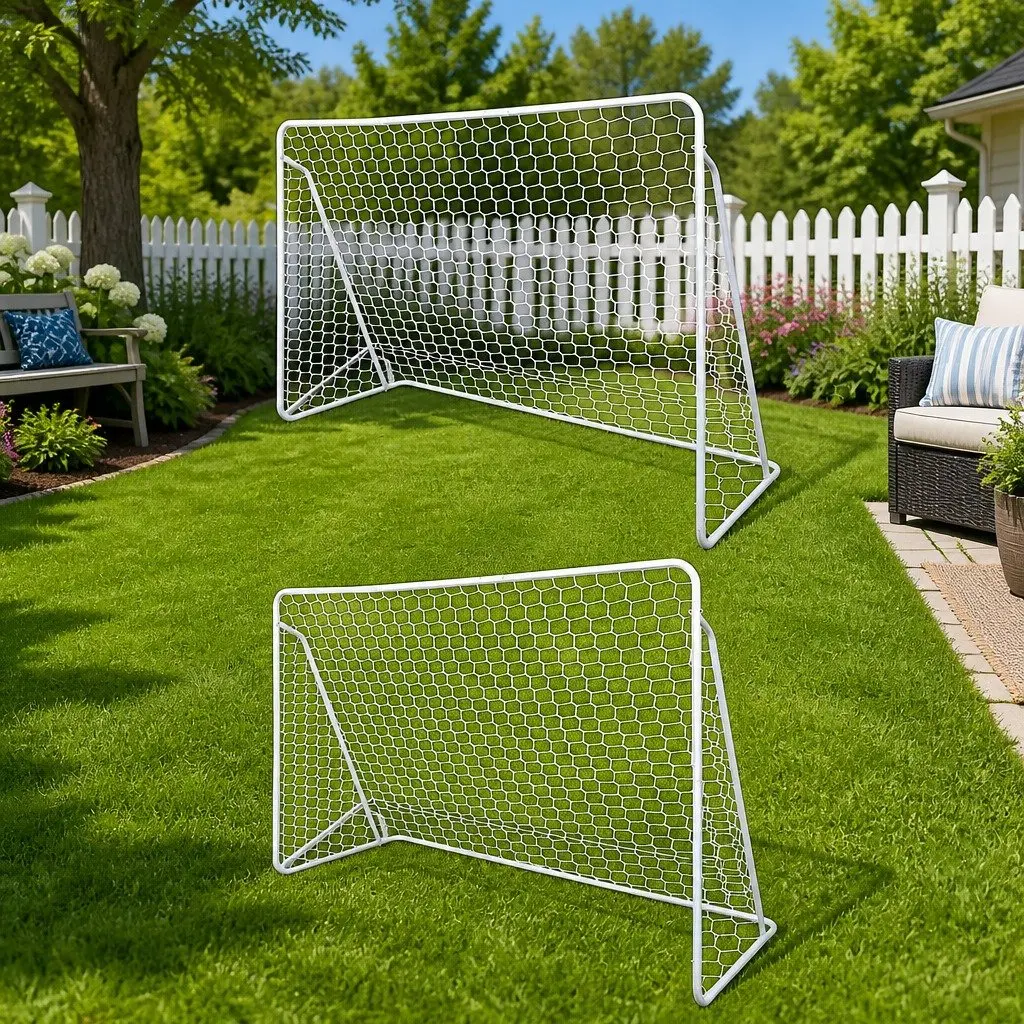 Football Goal Nets White Steel Frame 240x90x150cm Training Competition Set of 2