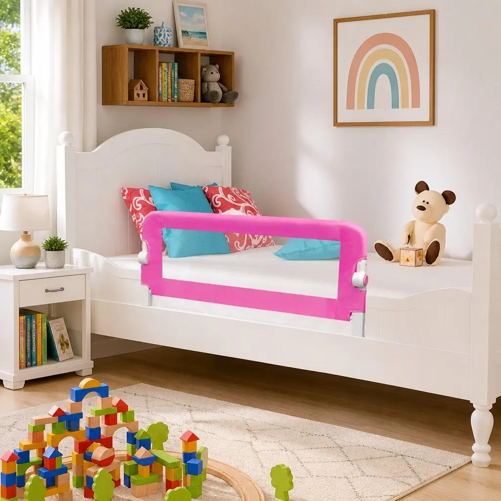 Toddler Safety Bed Rail Pink 102x42 cm Folding Guard Protective Gate 2 pcs