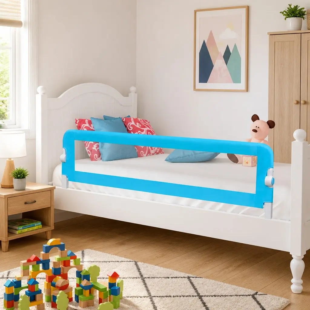 Toddler Safety Bed Rail Blue 150x42 cm Foldable Protective Guard 2 pcs