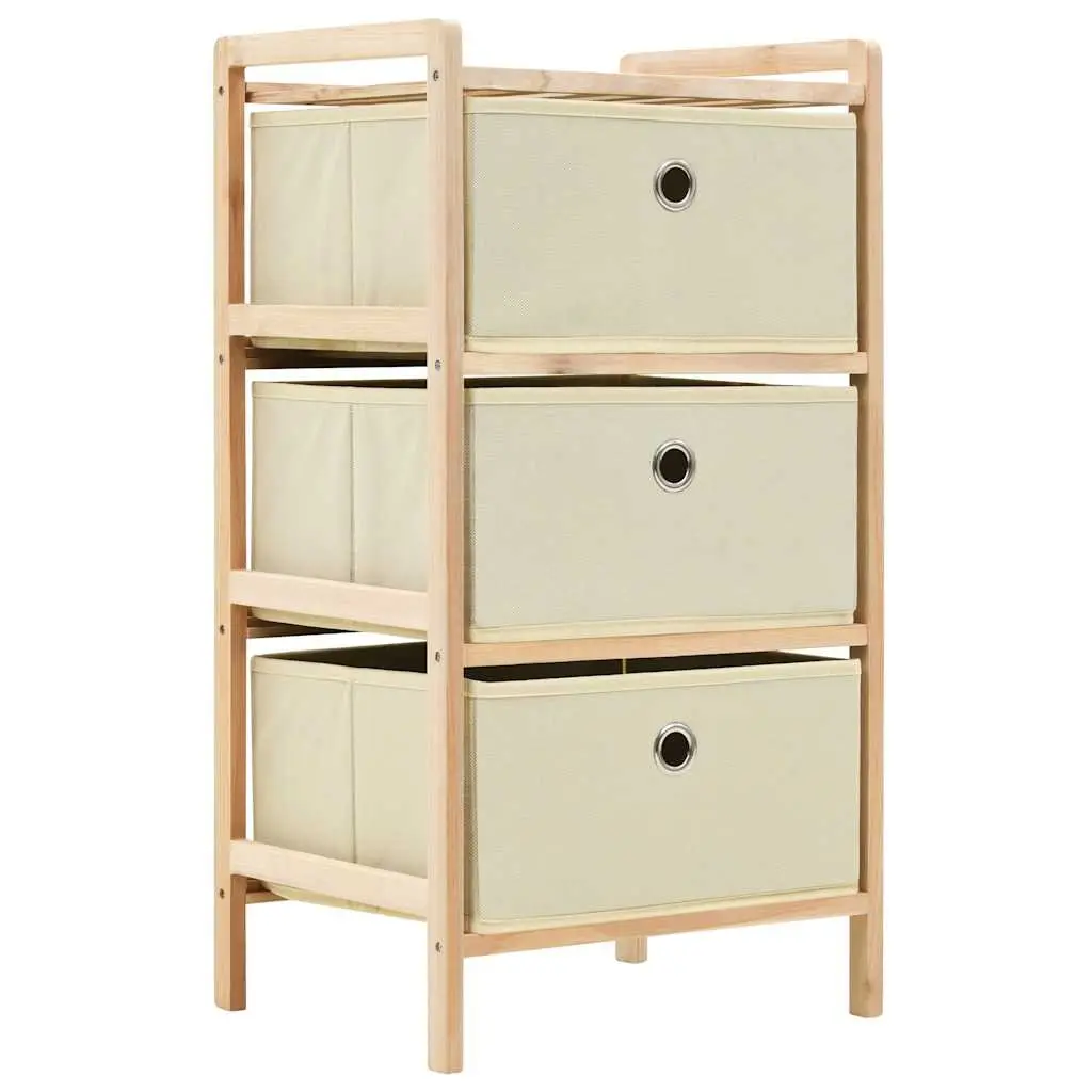 Storage Rack Beige 2 Pack Solid Wood Frame with 3 Fabric Baskets