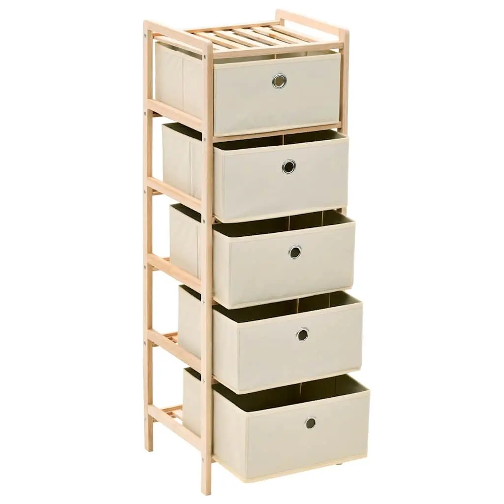 Storage Rack Beige 5 Fabric Baskets Lightweight Wooden Cabinet Organiser 2 Pack