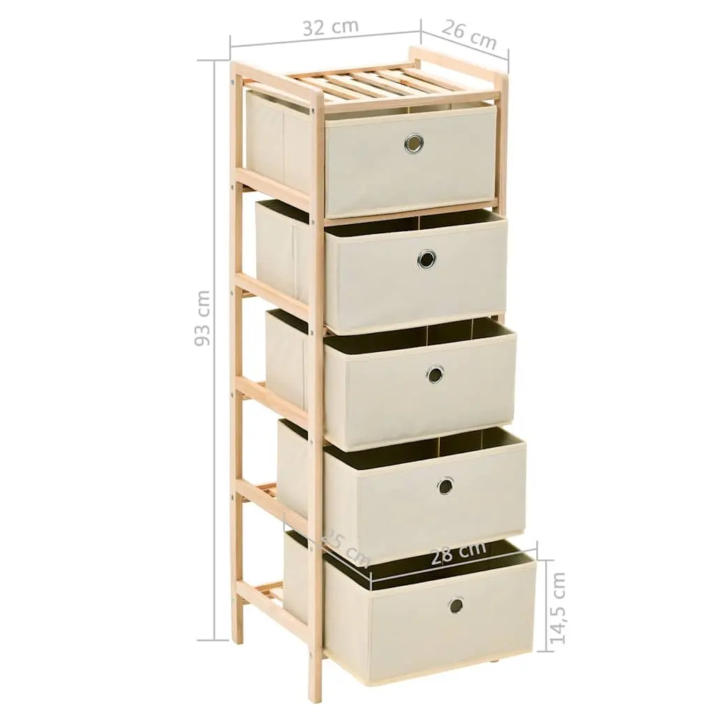 Storage Rack Beige 5 Fabric Baskets Lightweight Wooden Cabinet Organiser 2 Pack