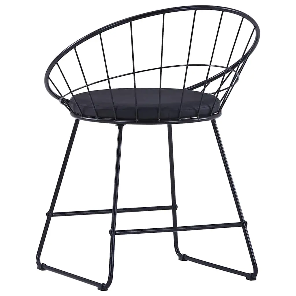 Faux Leather Cushioned Dining Chairs Set of 6 Black Powder Coated Steel Frame