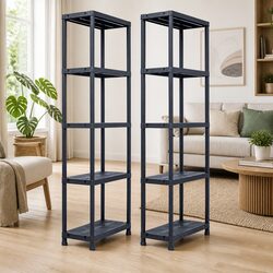 Storage Shelf Racks 2 pcs Black Plastic Industrial Shelving Unit 60x30x180cm