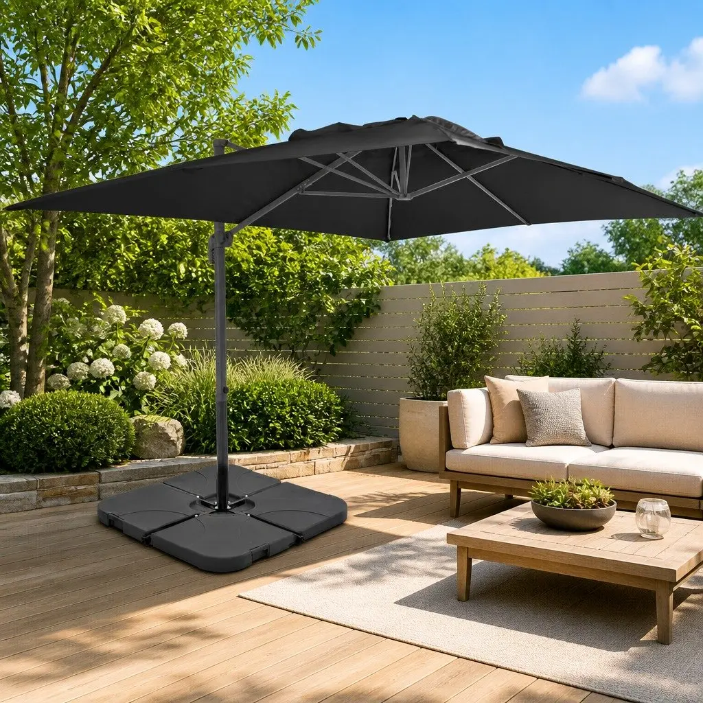 Garden Parasol Grey UV-Resistant Outdoor Umbrella with 360-Degree Tilt and Rotate Portable Base