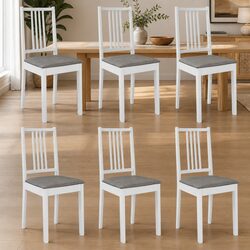 Dining Chairs with Cushions Set of 6 White Wooden Kitchen Seating Furniture