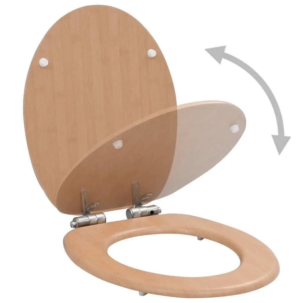 Toilet Seats 2 pcs Soft Close Lids Brown Bamboo Design Easy Install Bathroom