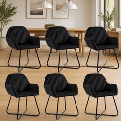 Set of 6 Comfortable Black Velvet Dining Chairs