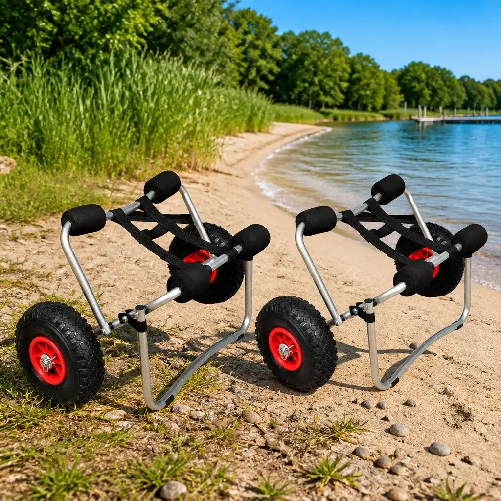 Kayak Trolley Cart Aluminum Frame Foam Bumpers Inflatable Wheels Sand Beach