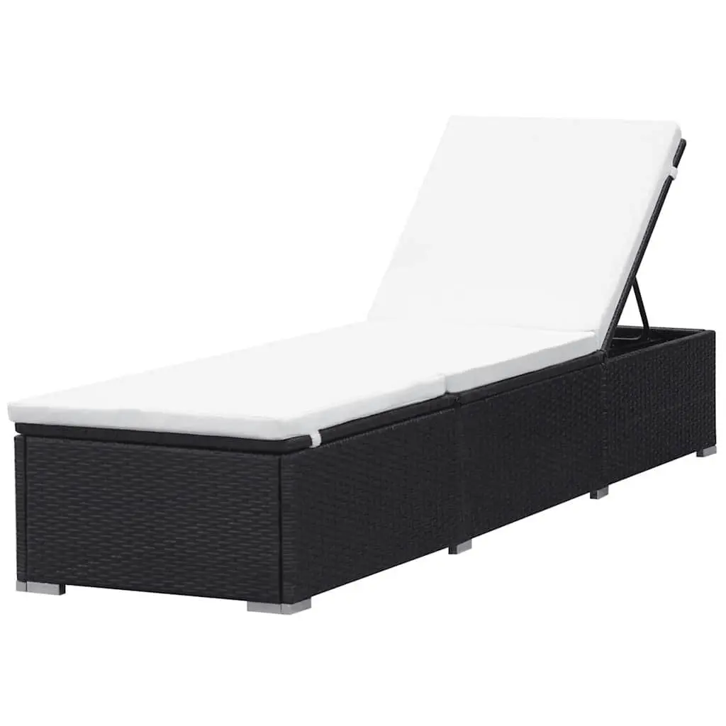 Sun Lounger Set Black 2 Pieces Outdoor Garden Patio Reclining Chair Adjustable Sides with Cushions