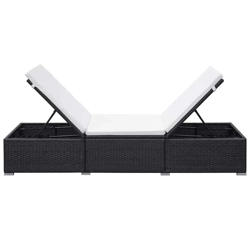 Sun Lounger Set Black 2 Pieces Outdoor Garden Patio Reclining Chair Adjustable Sides with Cushions