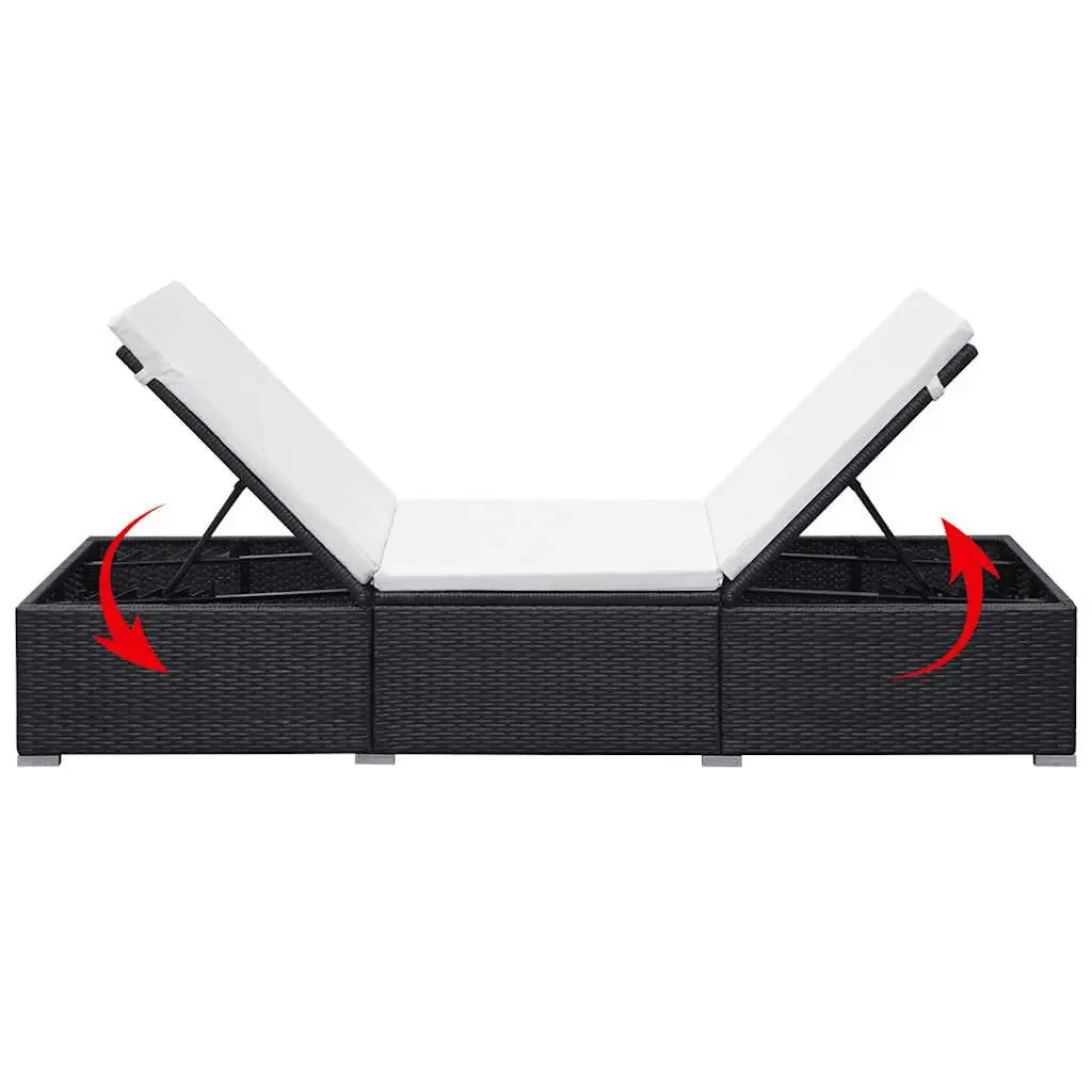 Sun Lounger Set Black 2 Pieces Outdoor Garden Patio Reclining Chair Adjustable Sides with Cushions