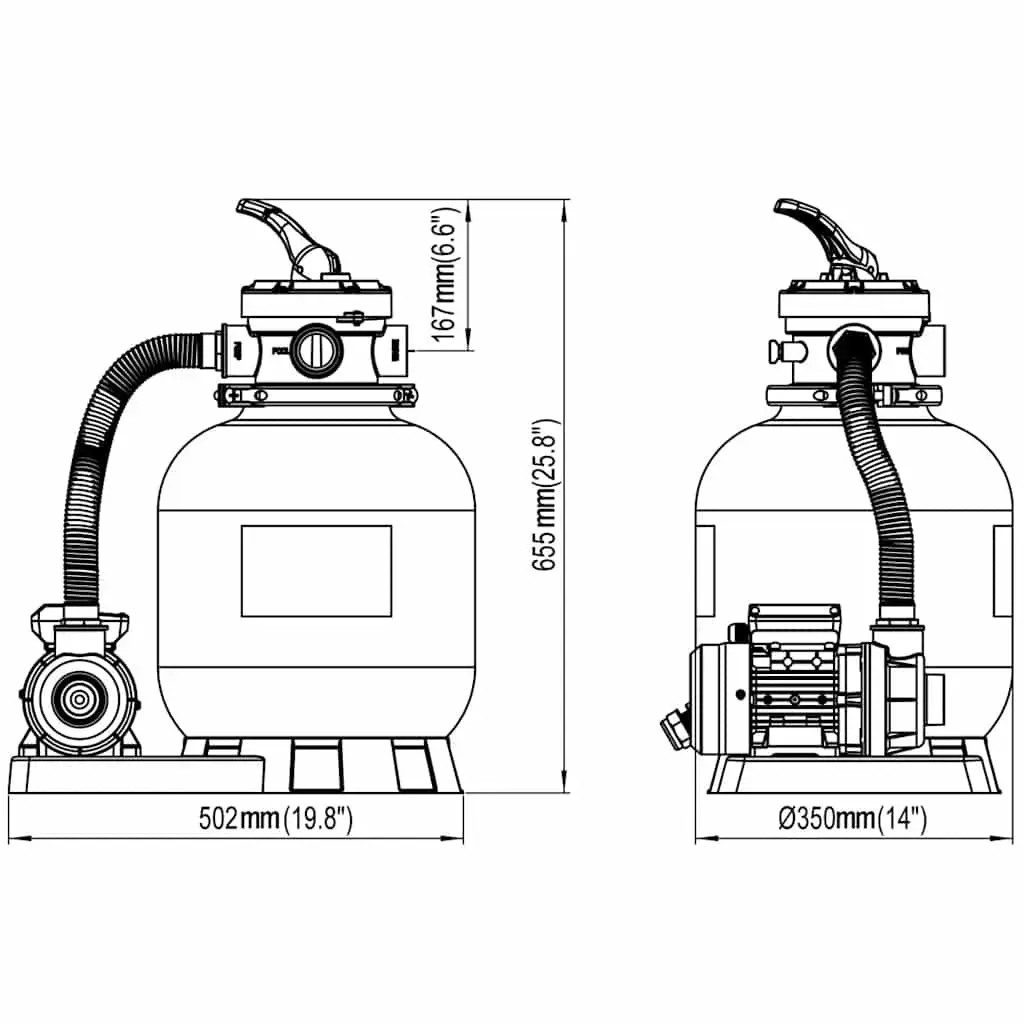 Sand Filter Pump 600W Above Ground Pool Cleaner 17000 L/h Durable Corrosion-Proof Filter Tank Set of 2