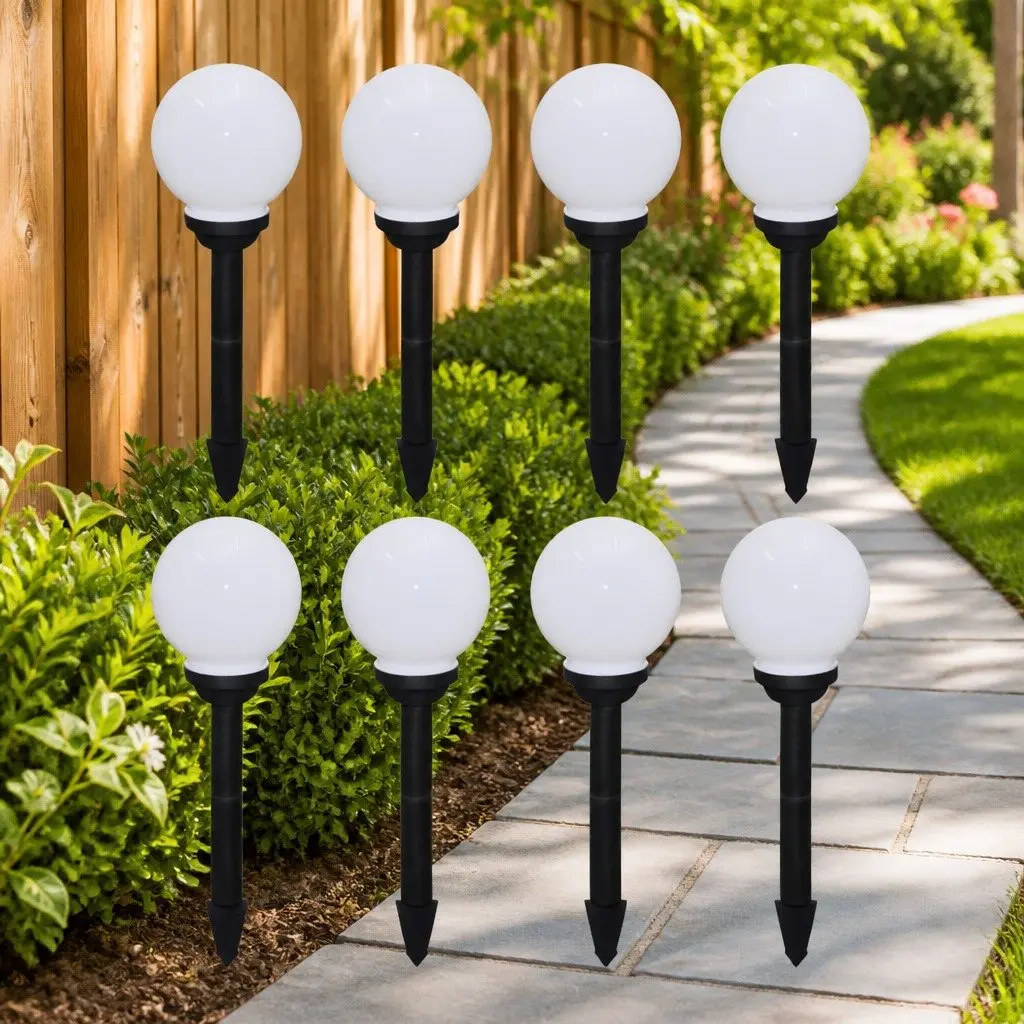 Outdoor Solar LED Lights White 15cm 8 Piece Set Garden Decorative Ground Spike