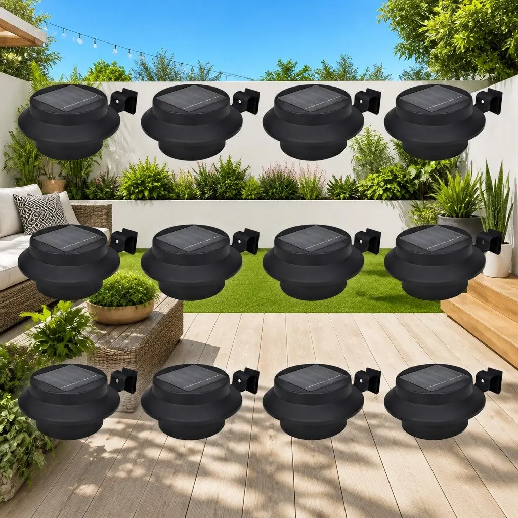 Outdoor Solar Fence Lamps Black 12 Piece LED Auto On Off