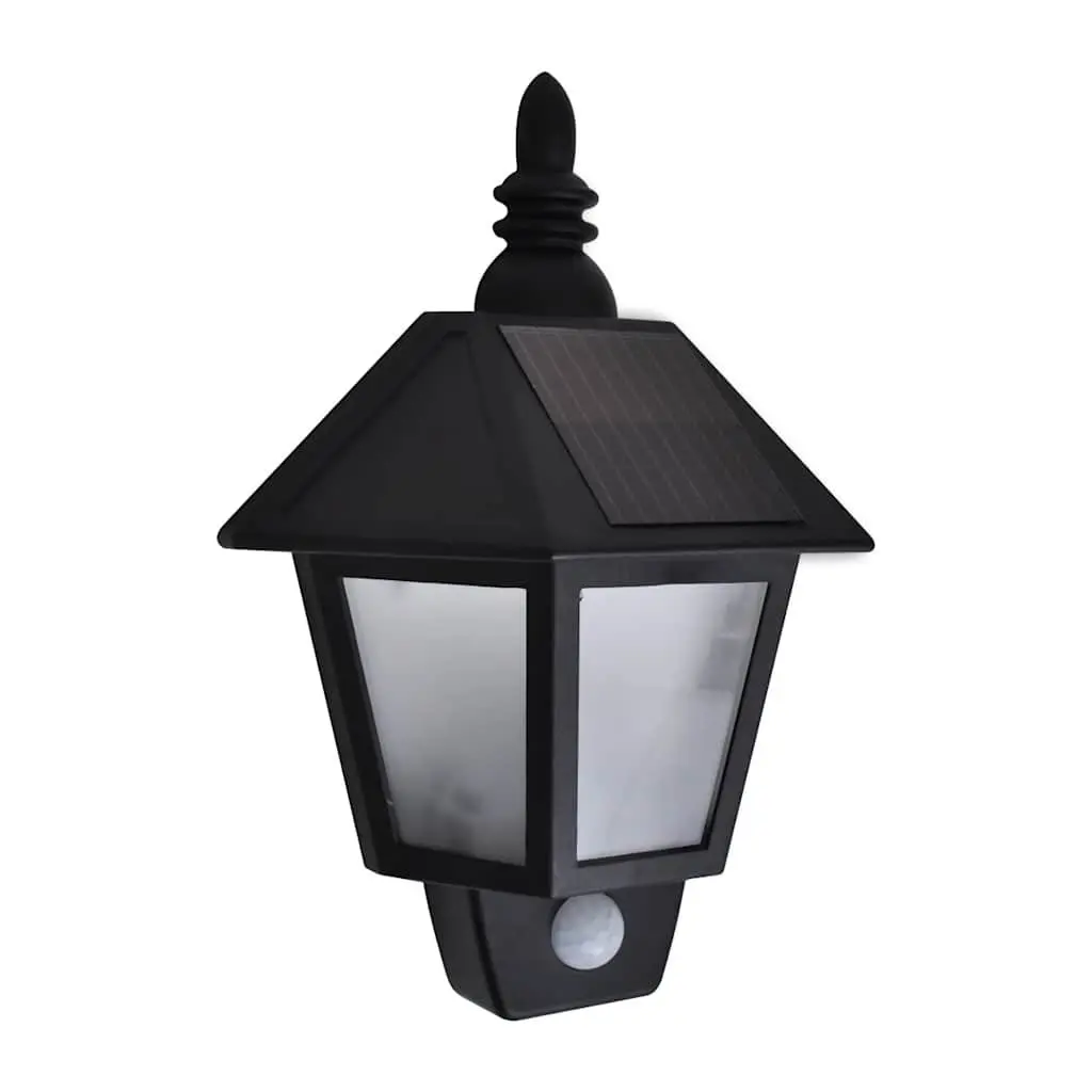 Solar Wall Lamps Black 2 Piece Motion Sensor Outdoor Garden Patio Fence Lighting