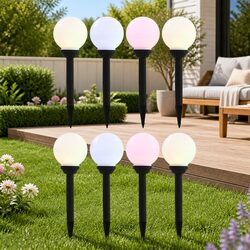 Compact 8 Pcs Outdoor Solar Spherical LED Lamps