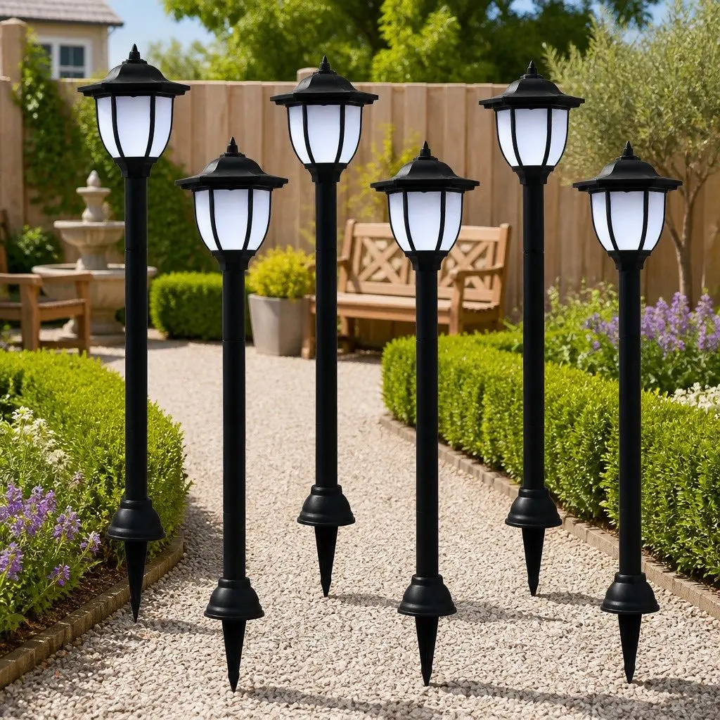 Outdoor Solar LED Lamps Black 6 Piece Automatic Dusk Lighting