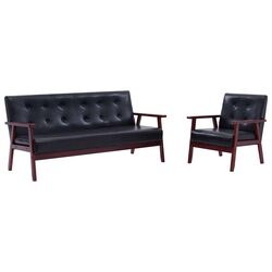 2-Piece Sofa Set: Black Faux Leather Armchair & Sofa