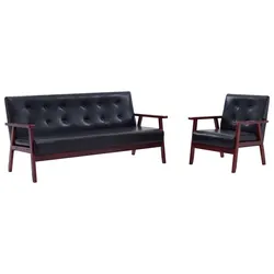 2-Piece Sofa Set: Black Faux Leather Armchair & Sofa