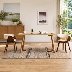 Compact Cream Dining Chairs Set of 2 with Wood Frame