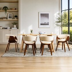 Dining Chairs Set of 6 Cream Bent Wood Frame Faux Leather Upholstered Kitchen